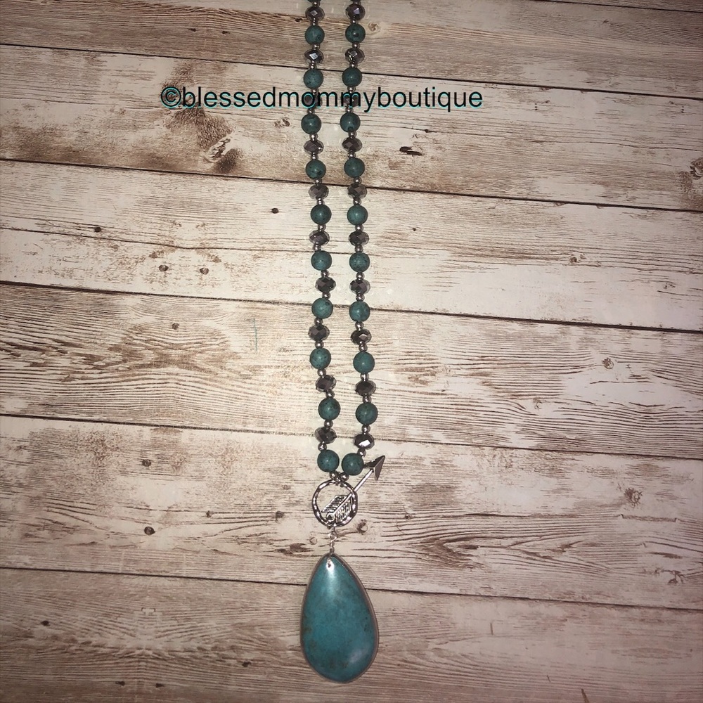 Turquoise Teardrop with arrow charm necklace